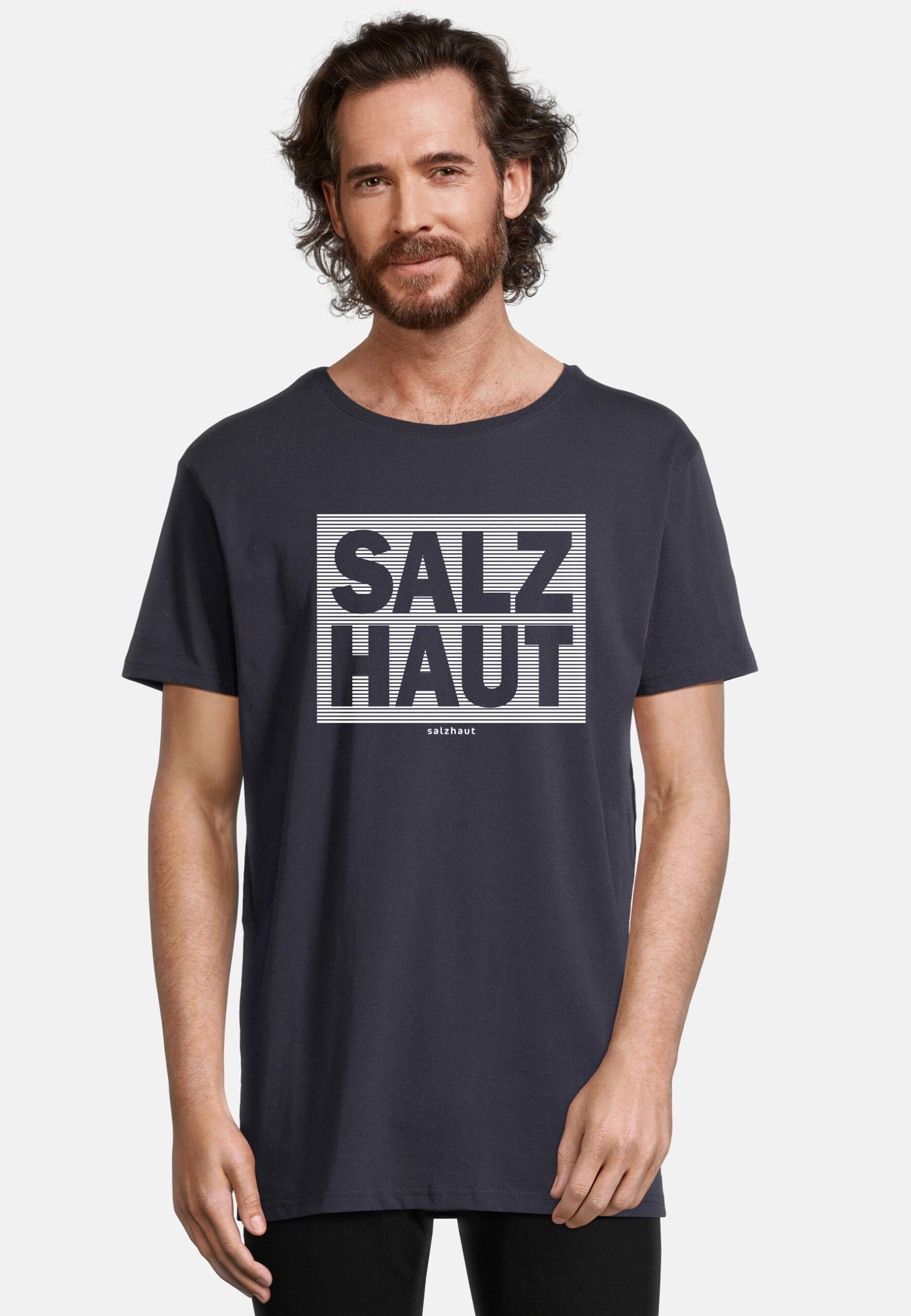 DIEK-Salzhaut Streifen Navy - White Frontalansicht mit Model