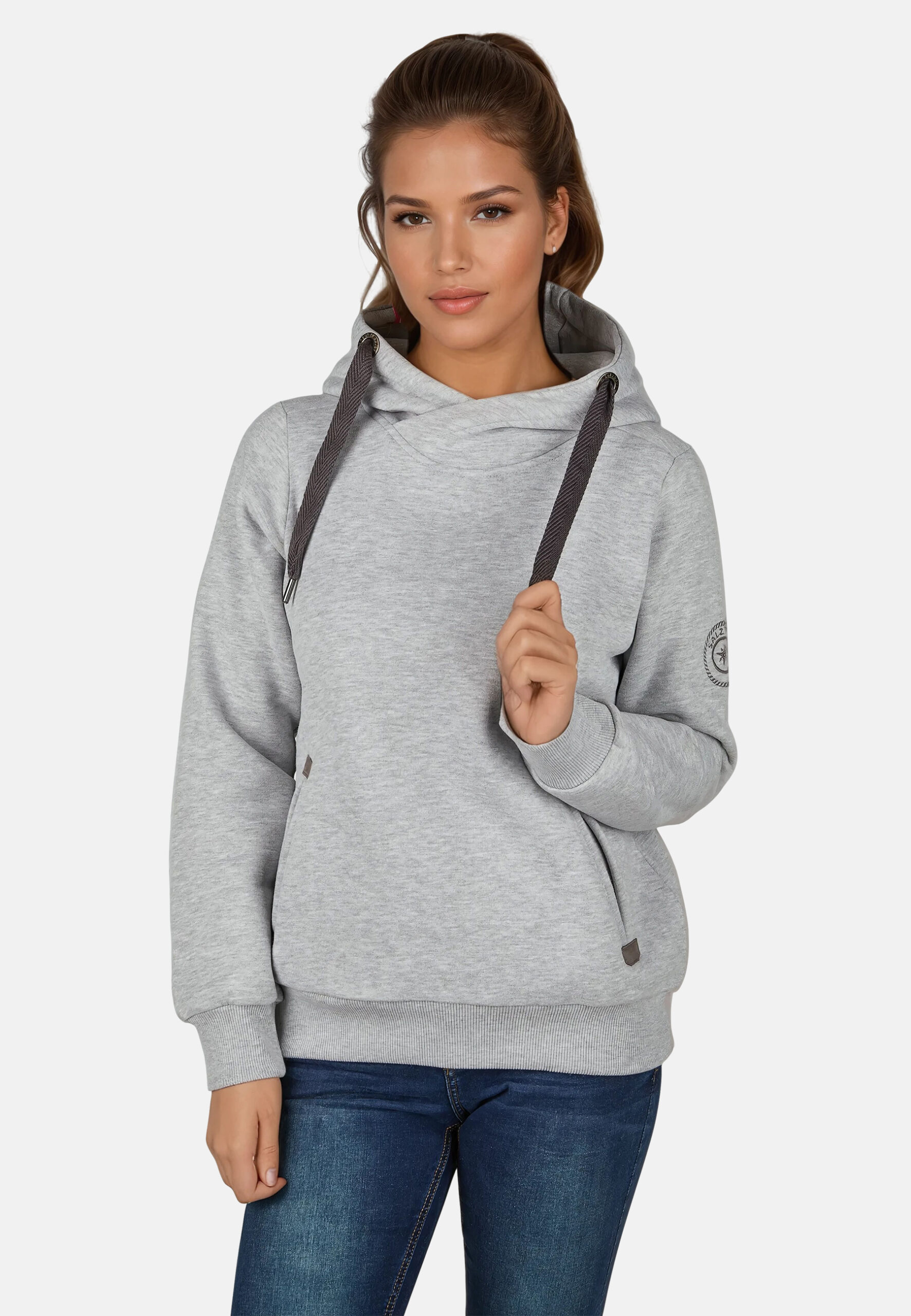 Sünn - Hoodie Grey Melange Nahaufnahme mit Model