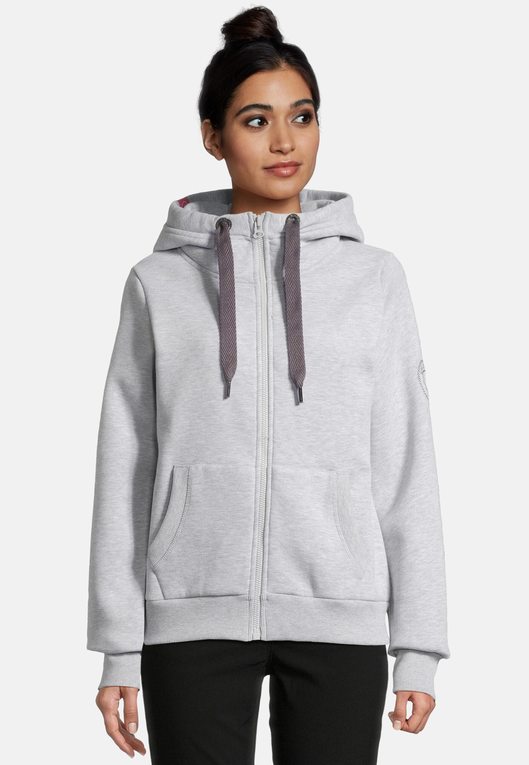 Sööte Jacke Grey Melange Frontalansicht mit Model